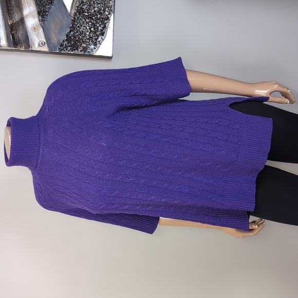 Lauren Ralph Lauren Royal Purple Turtleneck Sweater Relaxed Cable Knit Cashmere - Picture 9 of 10